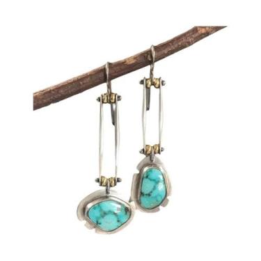 Imagem de Pedra turquesa assimetria oscila brincos para mulheres, jóias ciganas 