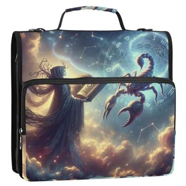 Imagem de Fichário estelar escorpião dourado com zíper, fichários resistentes, fichário escolar com zíper