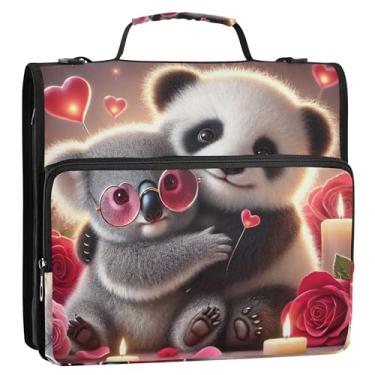 Imagem de Fichário organizador de 3 anéis com 3 anéis de 3,8 cm, fofo, panda coala, Love Vibes, fichário com alça de ombro para escola, estojo de armazenamento divertido com alça