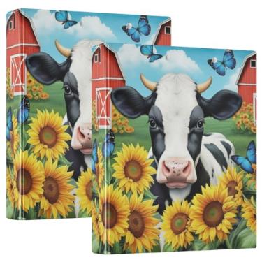 Imagem de 3 fichários fofos de vaca preta e branca com 3 anéis de 3 cm comporta 200 folhas fofas pastas de portfólio floral anel redondo fichário resistente, 31,5 x 27 x 6 cm, 1 pacote