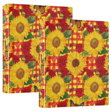 Imagem de Fichários personalizados de girassóis vermelhos de 3,8 cm, 3 anéis, comporta 200 folhas, anel redondo, 31,5 x 27 x 6 cm, 1 pacote
