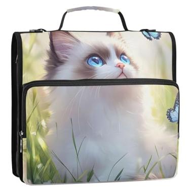 Imagem de Cute Kitten Ragdoll Cat 3 fichários anel D 1 1/2 polegada organizador de fichário com zíper bolsa de fichário ensino médio com alça rosa vários bolsos pasta grande portfólio