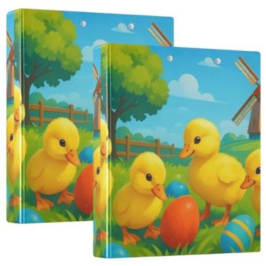 Imagem de Fichário fofo de pato gramado colorido de 3,8 cm, 3 argolas, 200 folhas, portfólio fofo, anel redondo, 31,5 x 27 x 6 cm, 1 pacote
