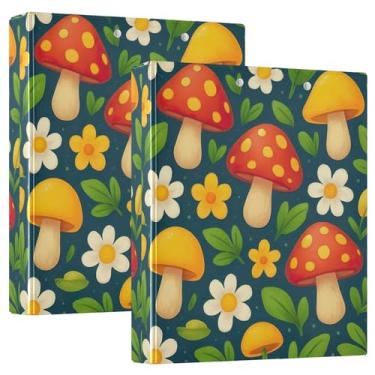 Imagem de Fichários de cogumelos vermelhos e amarelos fofos personalizados, 3 polegadas, 3 anéis, 200 folhas, fichário redondo, 31,5 x 27 x 6 cm, pacote com 2