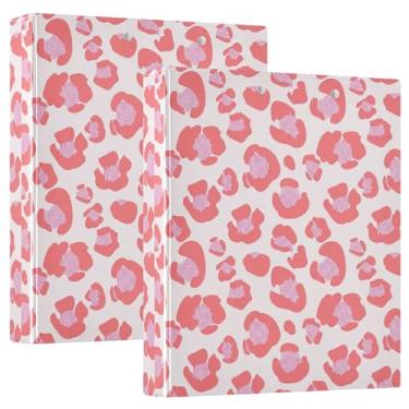 Imagem de Fichários de 3 anéis brancos com manchas de leopardo rosa coral 2,8 cm, 200 folhas, colorido, prancheta, anel redondo, 31,5 x 27 x 6 cm, 1 pacote