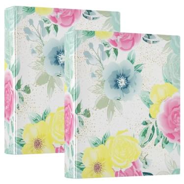 Imagem de Fichários personalizados elegantes de flores em aquarela de 3,8 cm, 3 anéis, 200 folhas, caderno, fichário, 31,5 x 27 x 6 cm, pacote com 2