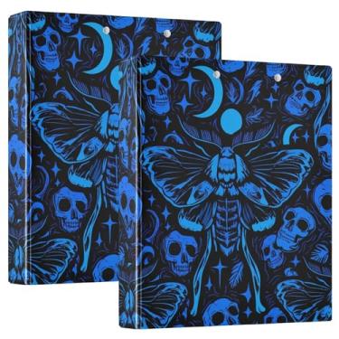 Imagem de Fichários personalizados com arte de crânio de mariposa, preto, azul, 3 anéis, 3 anéis, 200 folhas, anel redondo, fichário, 31,5 x 27 x 6 cm, 1 pacote