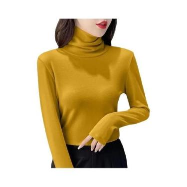 Imagem de Camisetas Térmicas Femininas De Inverno Com Gola Alta E Manga Longa Em