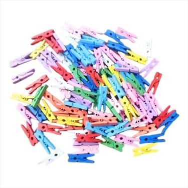 Imagem de Prendedor de madeira Kit colorido 2.5cm com 100 grampos