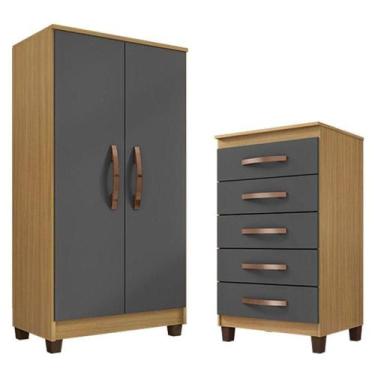 Imagem de Cômoda Cannes 5 Gavetas Com Armário Multiuso Recife Carvalho Americano