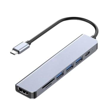 Imagem de Adaptador multiportas USB C Hub 7 em 1 com HDTV 4K, 100W PD, USB 3.0, adaptador de leitor de cartão SD/TF para MacBook Air/Pro, iPad, Dell XPS