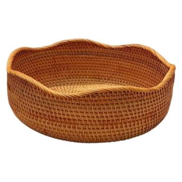Imagem de fruteira cesta Cesta de vime cesta de armazenamento artesanal cesta de frutas sobremesa bandeja de armazenamento de lanche cesta de pão retangular bancada