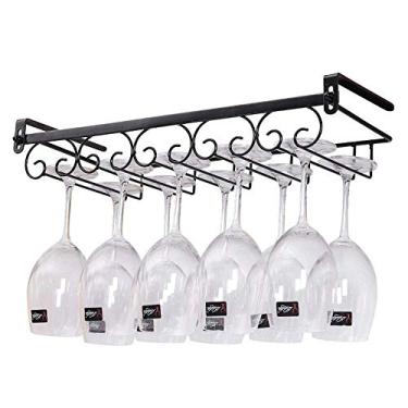 Imagem de Suporte para copos de vinho com 5 fileiras para copos de vinho sob o armário cabide de aço inoxidável rack de copo de vinho (cor: preto tamanho: 55 20 cm) rack de drenagem de cozinha