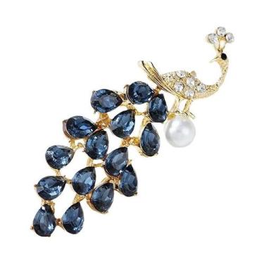 Imagem de Moda cristal pérola pavão broches para roupas femininas casaco acessór