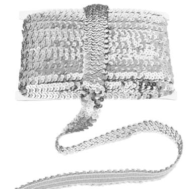 Imagem de Acabamento de lantejoulas metálicas prateadas elásticas de 14 jardas, fita elástica com glitter de 3 cm de largura para enfeite de vestido, artesanato, decorações de festa