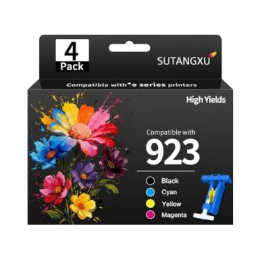 Imagem de SUTANGXU Compatível com cartuchos de tinta HP 923 de substituição para cartuchos de tinta 923 para impressoras HP, funciona com OfficeJet Pro 8130e 8125e 8138e 8135e 8120e, pacote com 4 (preto ciano