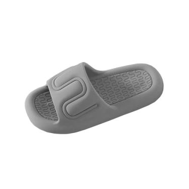 Imagem de Pantufas de banho masculinas casuais com sola grossa EVA antiodor primavera verão casa interior exterior padrão antiderrapante, Cinza, 37