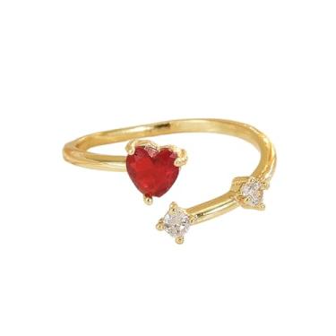 Imagem de OIDIMS Minúsculo anel de coração de zircônia cúbica vermelha para mulheres brilhantes imitação de zircônia cúbica promessa de amor empilhamento anéis ajustáveis delicados aliança aberta de casamento