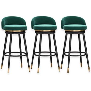 Imagem de Bancos De Bar Conjunto De 3 Peças Bancos De Balcão Giratórios Com Perna De Metal Preto, Cadeiras De Ilha Acolchoadas Estofadas Em Veludo Com Encosto Para Cozinha, Pub, Café, Loja,Verde,65 Cm (25,6