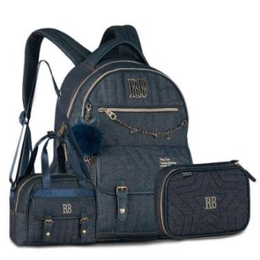 Imagem de Mochila Rebecca Bonbon Jeans Kit com Lancheira e Estojo Box-Feminino