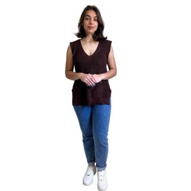 Imagem de Colete Blusa De Tricot Feminina Gola V - LIVORA, Marrom