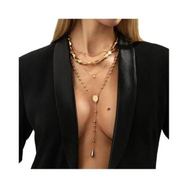 Imagem de Conjunto De Colar Com Pingente Em Forma De Gota d'Água Dourada, Tendên