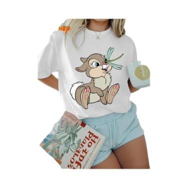 Imagem de Camiseta Feminina Casual De Algodão Harajuku Com Estampa Disney, Gola 