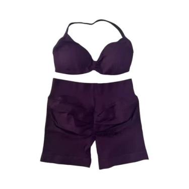 Imagem de Conjunto De Top E Shorts Sem Costura De Cintura Alta Para Academia, Ro