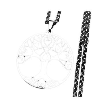 Imagem de Colar Longo Masculino Em Aço Inoxidável Preto 2023 Com Pingente Árvore