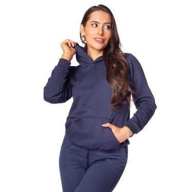 Imagem de Blusão de Moletom Feminino Desayner com Capuz Marinho-Feminino