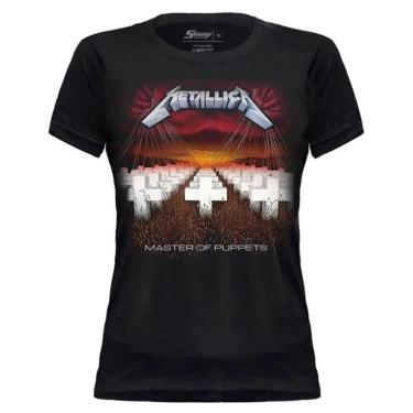Imagem de Camiseta Baby Look de Banda Metallica Stamp em Algodão Manga Curta Gola Redonda-Feminino