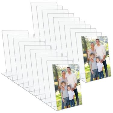 Imagem de YAYODS Pacote com 20 porta-letreiros de acrílico transparente, 13 x 18 cm, molduras verticais em forma de L, porta-retratos inclinados para fotos, fotos, escritório, mesa, hotel, restaurante, cardápio