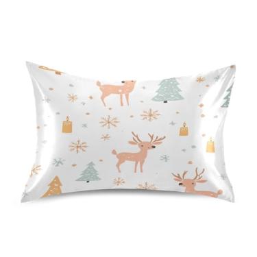 Imagem de Wassud Fronha de cetim de veado de Natal para cabelo e pele, fronhas de seda lisa, tamanho queen, respirável, com fecho de envelope