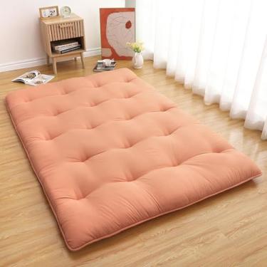 Imagem de Colchão de futon japonês tamanho casal 203 x 137 cm, cama de chão preguiçoso dobrável engrossada para adultos, tapete de dormir de tatami, colchão de futon resistente à água para casa, acampamento