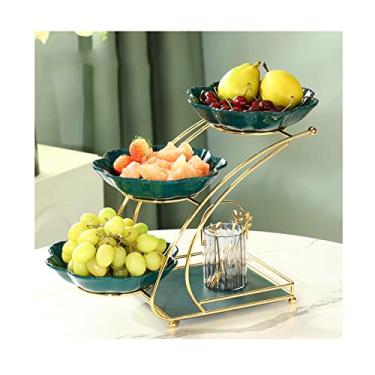 Imagem de Pratos de exibição de doces, tigela de frutas de vidro leve luxuoso prato de frutas multicamadas criativo moderno sala de estar mesa de café prato de lanche prato de frutas decoração decorativa pratos