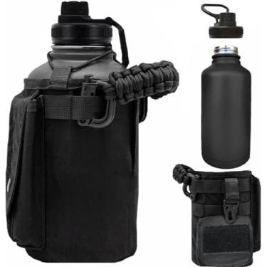 Imagem de Garrafa Térmica De água 1.9 Litro Aço Inoxidável Com Alça Paracord Bolsa de Armazenamento (Preto)