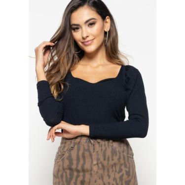 Imagem de Blusa Salvatore Princesa Decote Coração Malha Canelada Feminina-Feminino