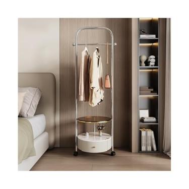 Imagem de Suporte para chapéu, prateleiras, mesa de cabeceira, cabide móvel integrado para sala de estar, cabeceira, armazenamento, arvore (branco creme)