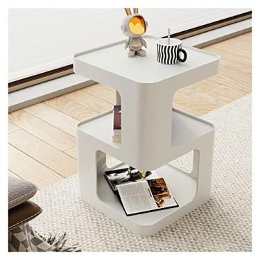 Imagem de x3anggyt5 Mesa de centro para sala de estar, mesa lateral quadrada moderna com prateleira de armazenamento, mesa de cabeceira com moldura de metal resistente, mesa lateral de 39,9 x 53,8 cm (branca)