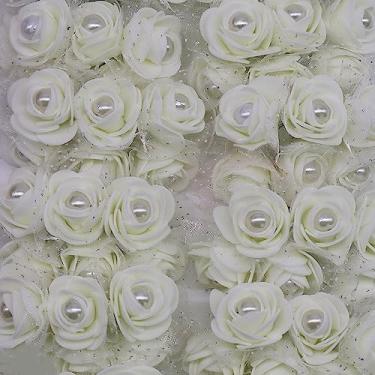 Imagem de 24/72 peças rosa de espuma de 3 cm com contas de pérola de imitação flores artificiais para decoração de casamento, faça você mesmo, guirlanda de noiva para casa, flor falsa, F04 bege, 72 peças