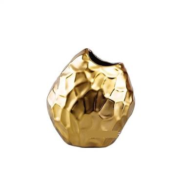 Imagem de Vaso de metal de alumínio com flores frescas, artesanato, casa, sala de estar, sala de jantar, vaso de mesa, adequado para uso interno (dourado, médio)