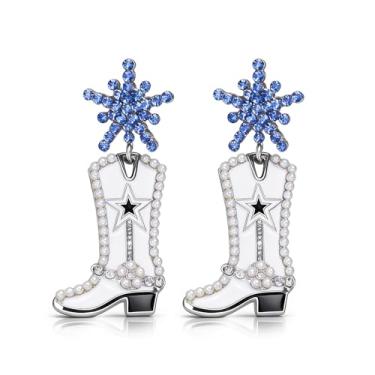 Imagem de Brincos de bota caubói ocidental com estrela azul e pérola para mulheres cowboy azul declaração joia para fãs de futebol, Large, Zinco, Sem pedra preciosa