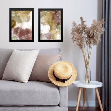 Imagem de Kit 2 Quadros Sala Abstratos Aquarelados 33X24Cm - Com Vidro