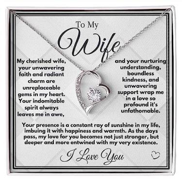 Imagem de Zahlia Colar de esposa ideia de presente que ela vai adorar – Joias românticas com cartão de mensagem e caixa de presente para aniversário, Natal ou Dia dos Namorados, Standard, Ouro branco, Zircônia