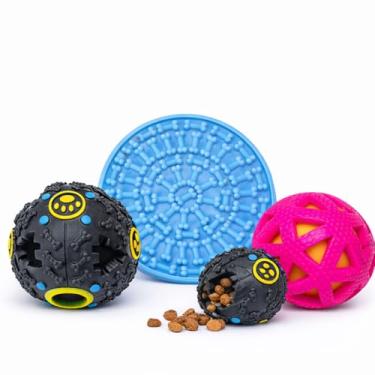 Imagem de Kit anti ansiedade para cães comedouro de lamber silicone bola de petisco sonora 7,5 cm bola tpr luminosa