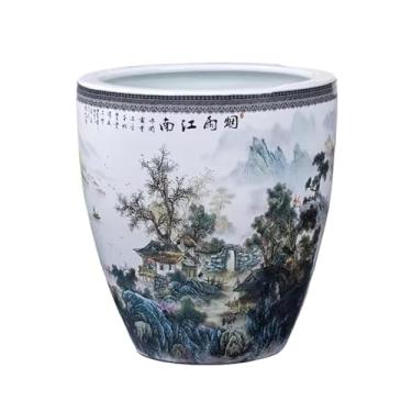 Imagem de Design de pintura de tinta de transfiguração chinesa moderna tanque de peixes de cerâmica pátio jardim aquário de peixes ornamento de sala de estar sem furos vaso de flores de cerâmica exibição de