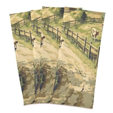 Imagem de xigua Conjunto de 6 panos de prato de cozinha de fazenda com vacas, macios e altamente absorventes de secagem rápida para limpeza de pratos e limpeza manual, 71 x 45 cm