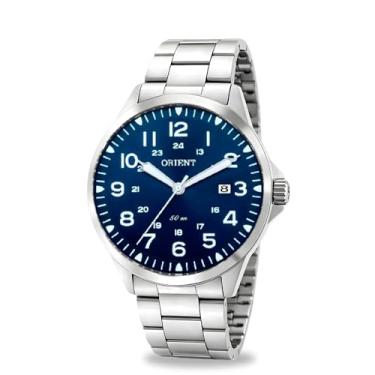 Imagem de Relógio Orient Masculino Analógico De Pulso Prateado Em Aço Inoxidável Esportivo Casual Movimento Quartz Com Fundo Azul A Prova D'água Em 50 Metros Original