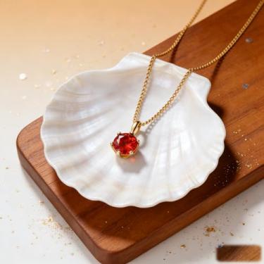 Imagem de Colar com pingente de pedra do mês de nascimento para mulheres, colares com pingente de corte redondo brilhante, F, Aço inoxidável, Sem Pedra Preciosa