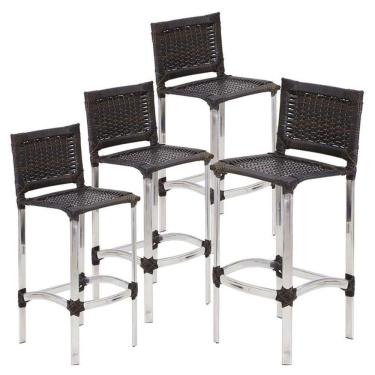 Imagem de 4 Banquetas Madri Em Alumínio Edícula, Cozinha, Balcão Trama Pedra Ferro